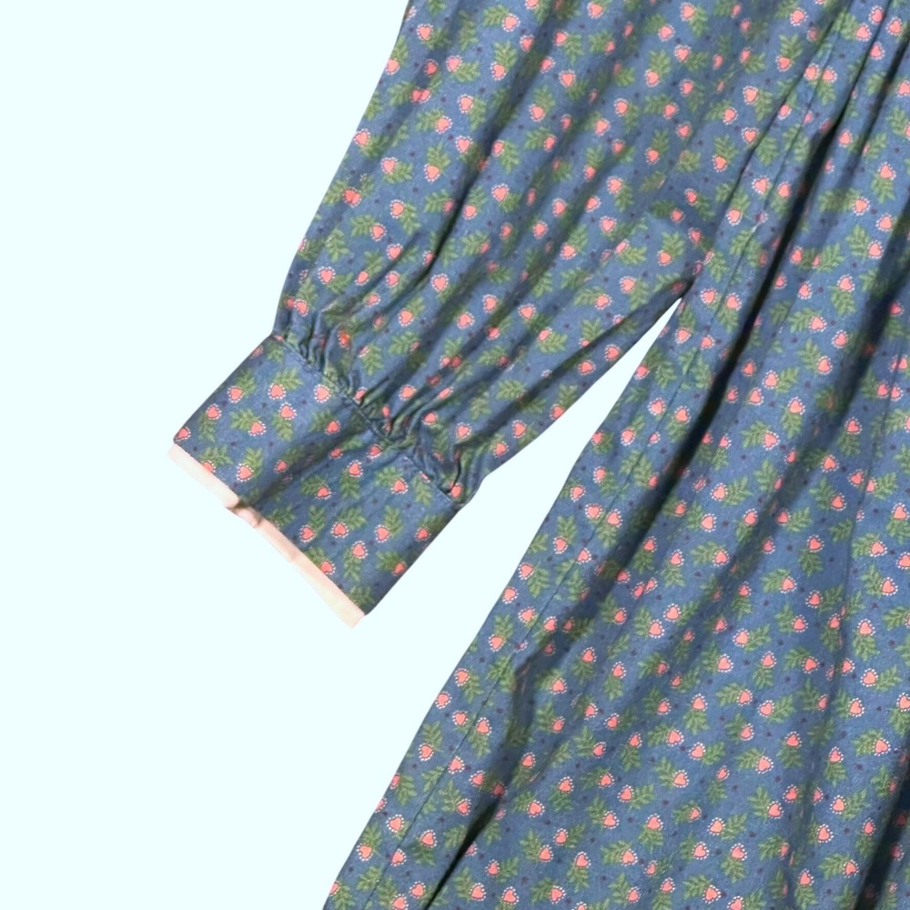 Vtg Prairie Country School Dress Blue‎ Floral High Neck Cottage Core Small - Picture 6 of 15
